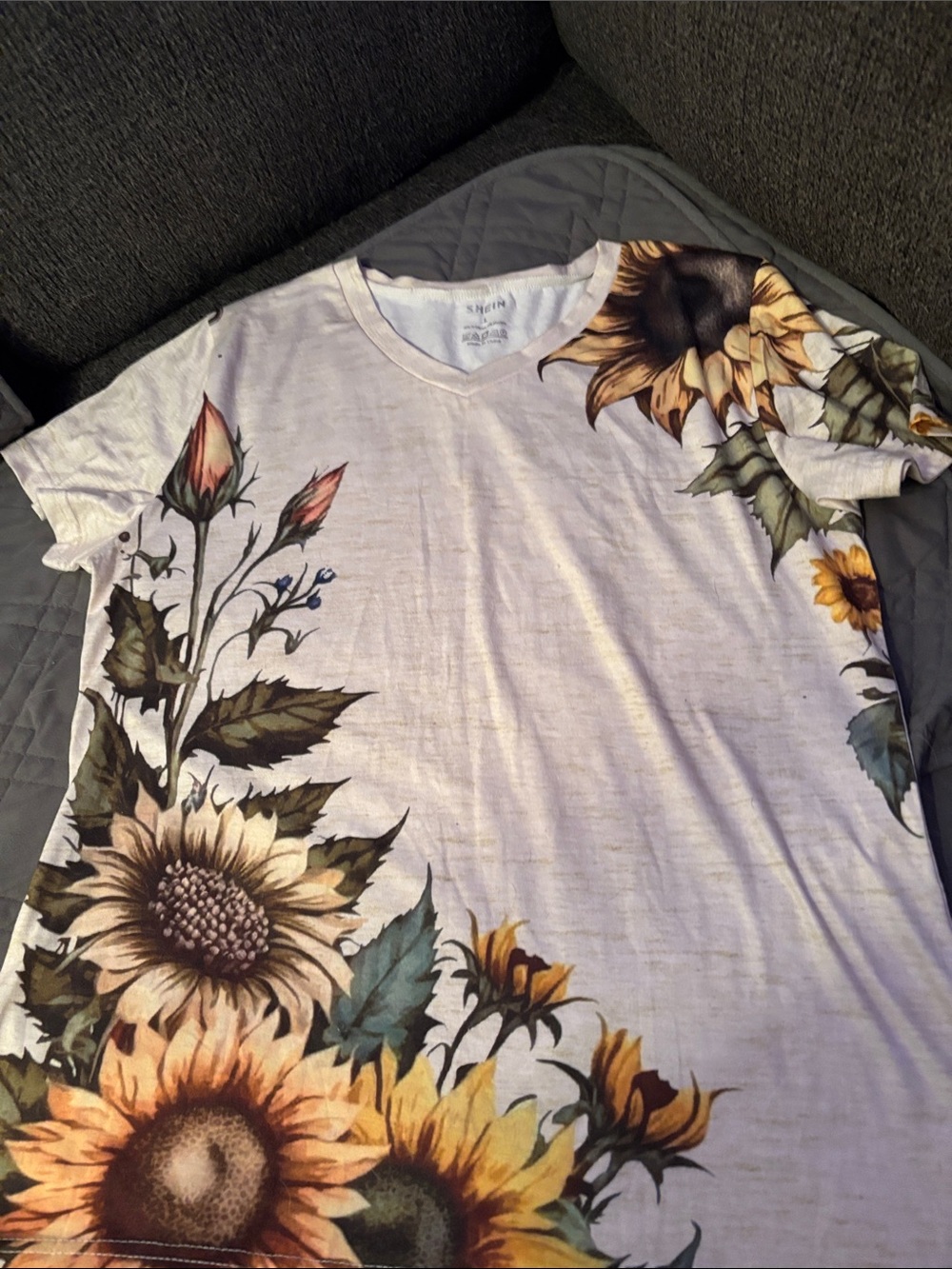 SHEIN White Tee with Sunflower Print